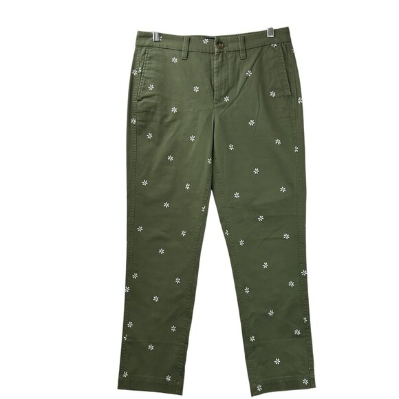 J. Crew Womens Sz 4 High-Rise Girlfriend Chino Pants Olive Green Daisy Print NWT - Picture 12 of 16